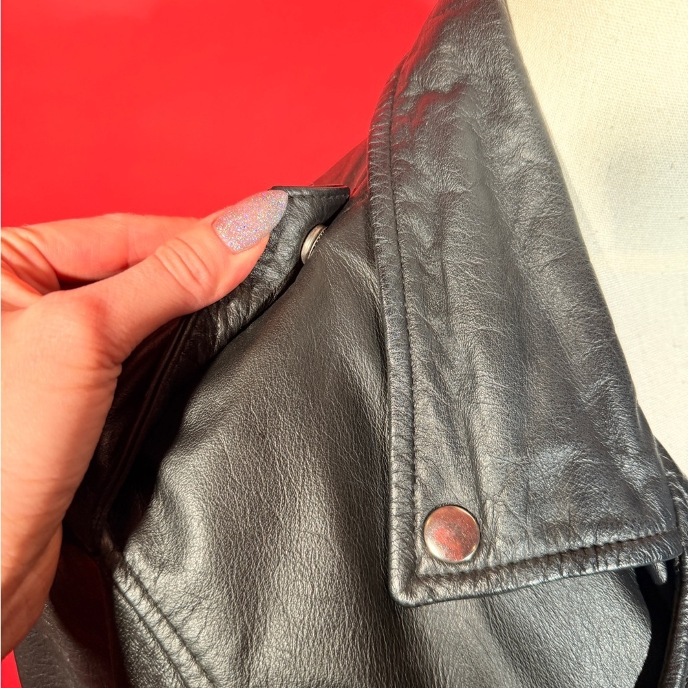 Vintage 1980s Wilson’s Leather Black Leather Oversized Moto Jacket - Picture 9 of 12